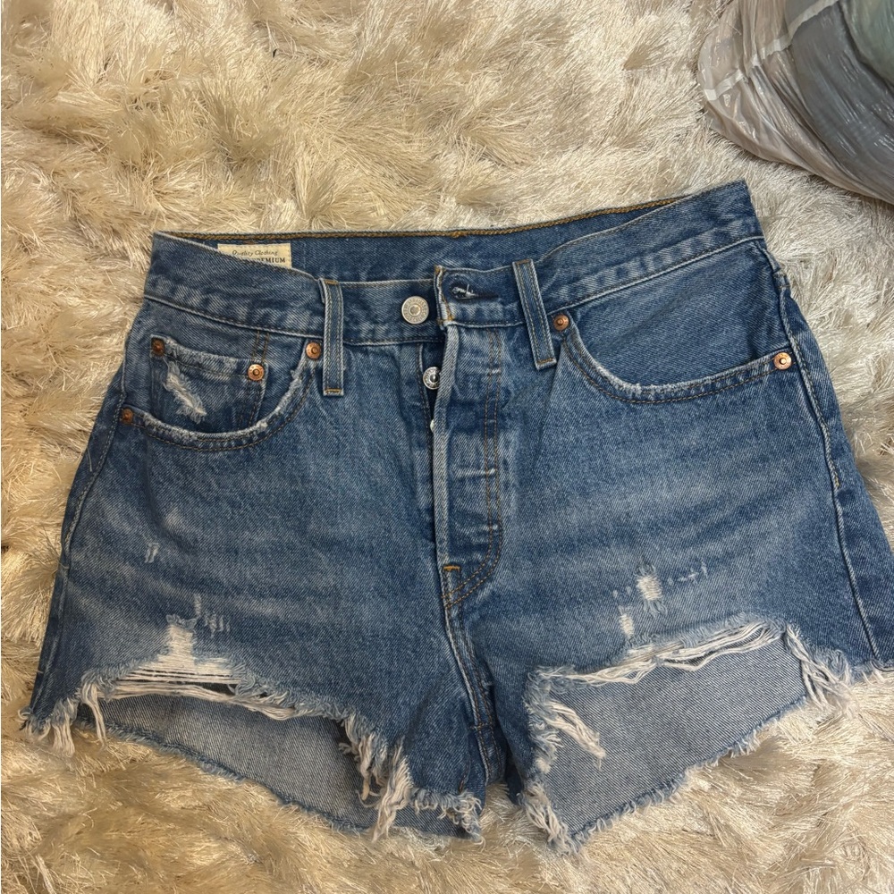 Levi's Blue Jean Shorts High-Waisted Distressed
